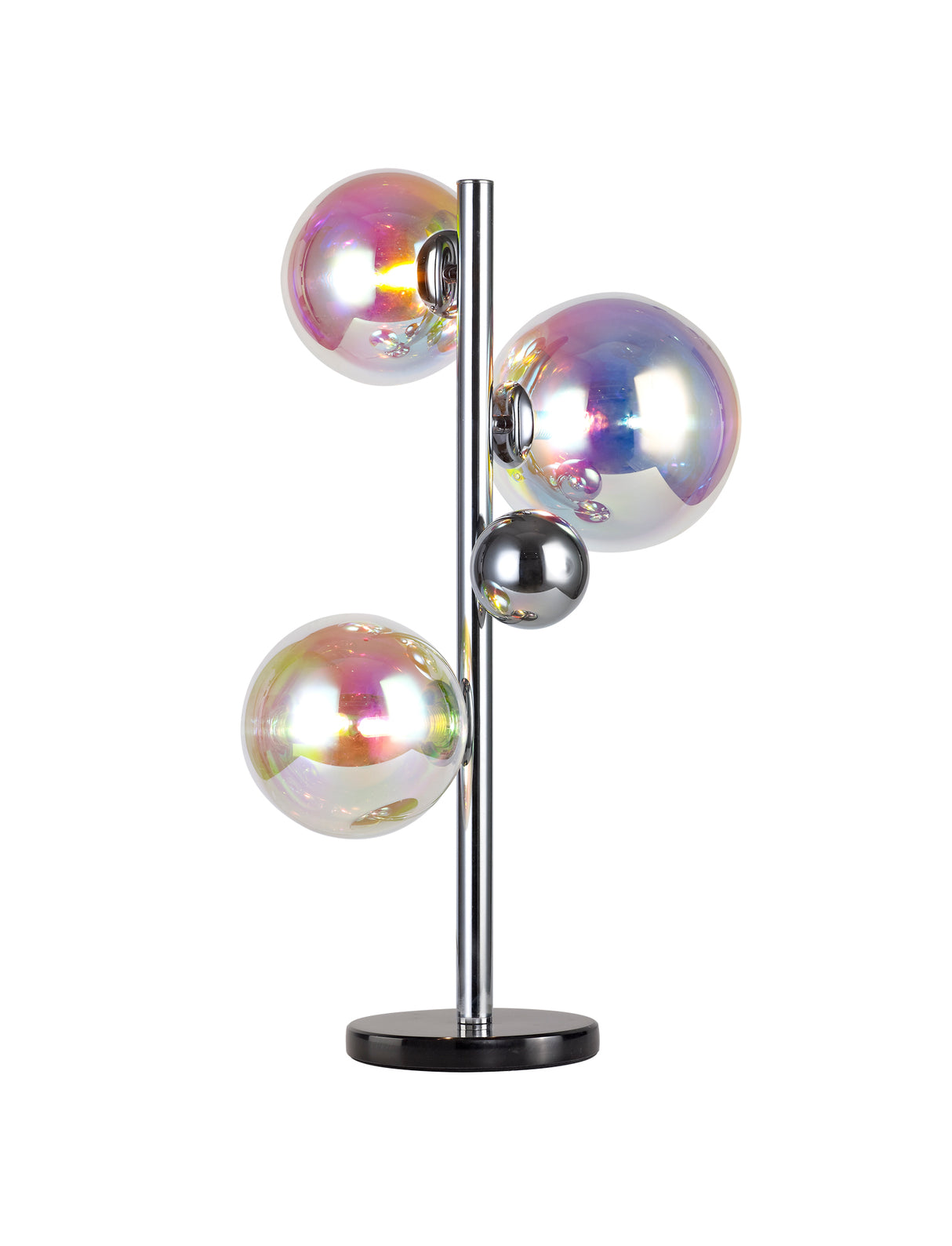 Suggett Table Lamp, 3 x G9, Polished Chrome/Iridescent Glass With Black Marble Base