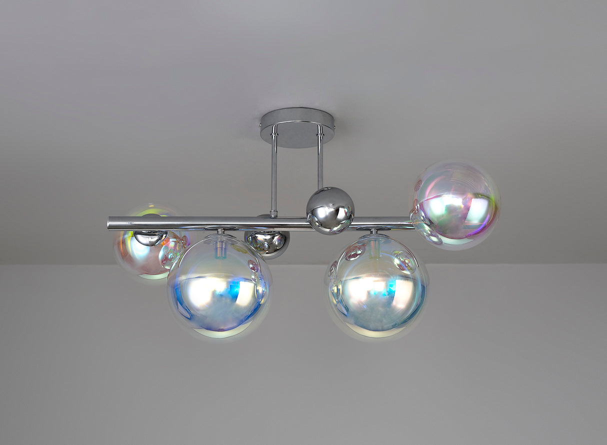Suggett Semi Flush Ceiling Light, 4 x G9, Polished Chrome/Iridescent Glass