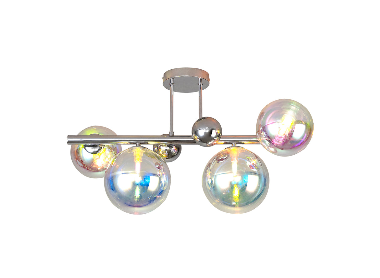 Suggett Semi Flush Ceiling Light, 4 x G9, Polished Chrome/Iridescent Glass