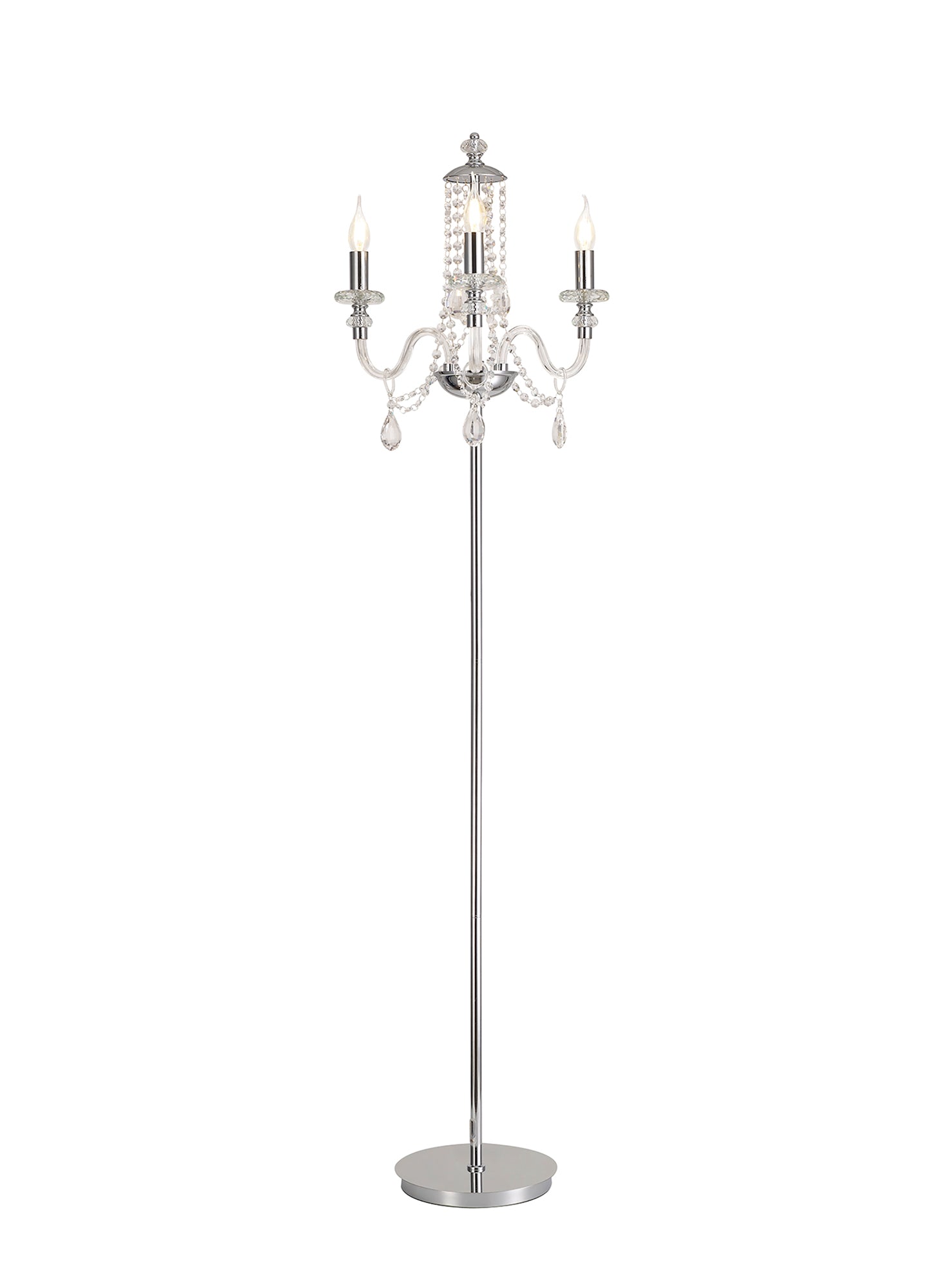 Hawley Floor Lamp, 3 Light E14, Polished Chrome/Clear Glass/Crystal, (ITEM REQUIRES CONSTRUCTION/CONNECTION)