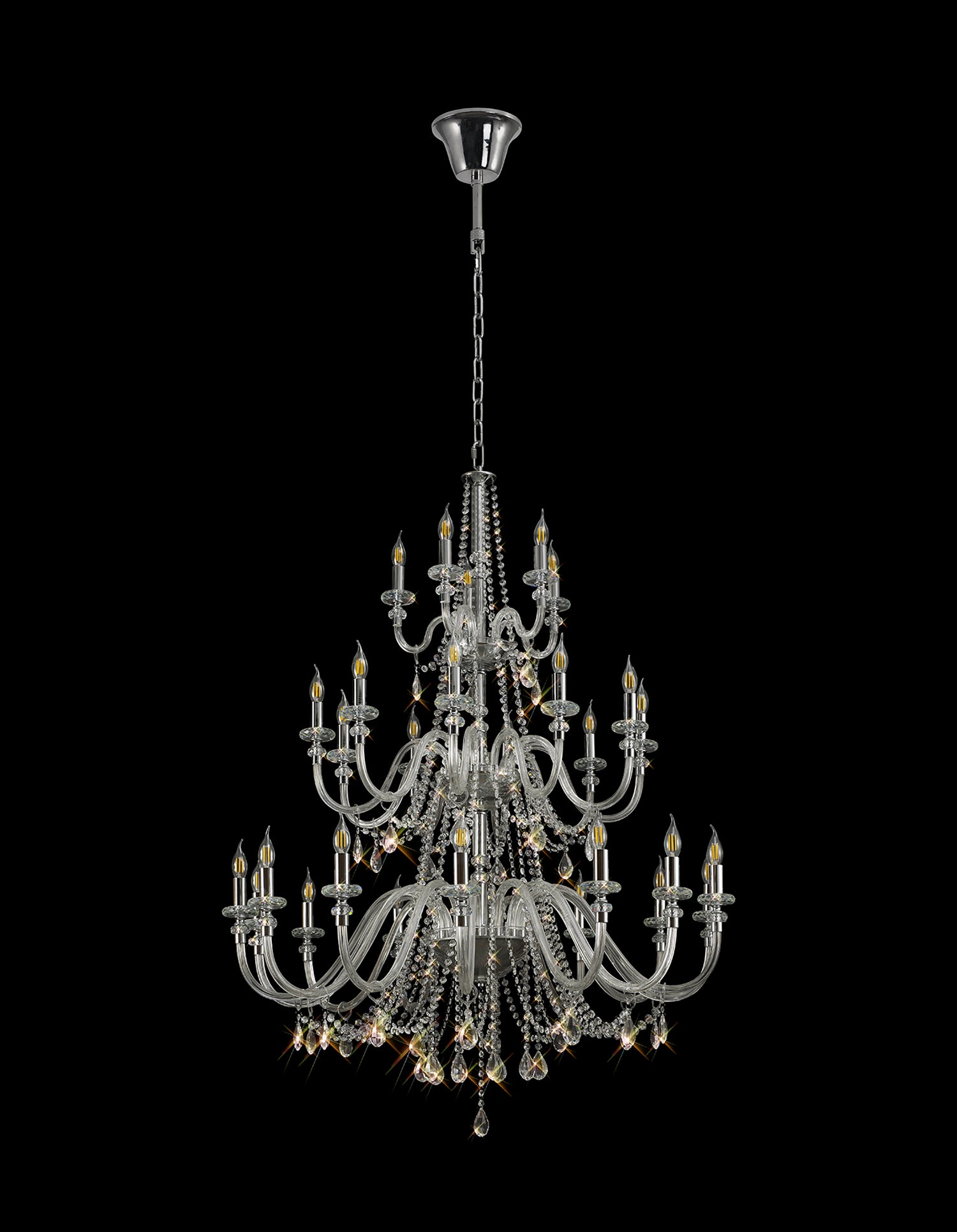 Hawley 3 Tier Chandelier, 29 Light E14, Polished Chrome/Clear Glass/Crystal, (ITEM REQUIRES CONSTRUCTION/CONNECTION), Item Weight: 23.8kg