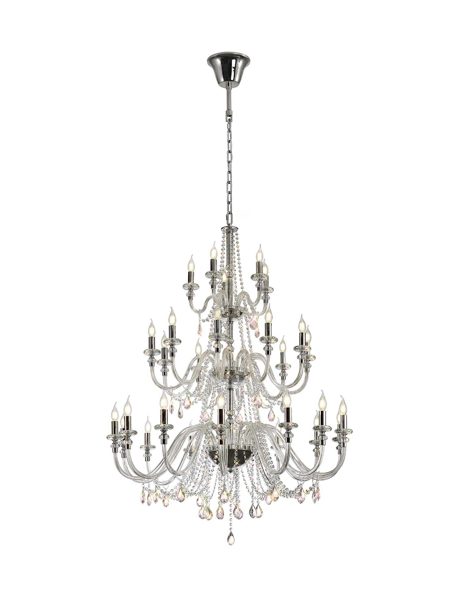 Hawley 3 Tier Chandelier, 29 Light E14, Polished Chrome/Clear Glass/Crystal, (ITEM REQUIRES CONSTRUCTION/CONNECTION), Item Weight: 23.8kg