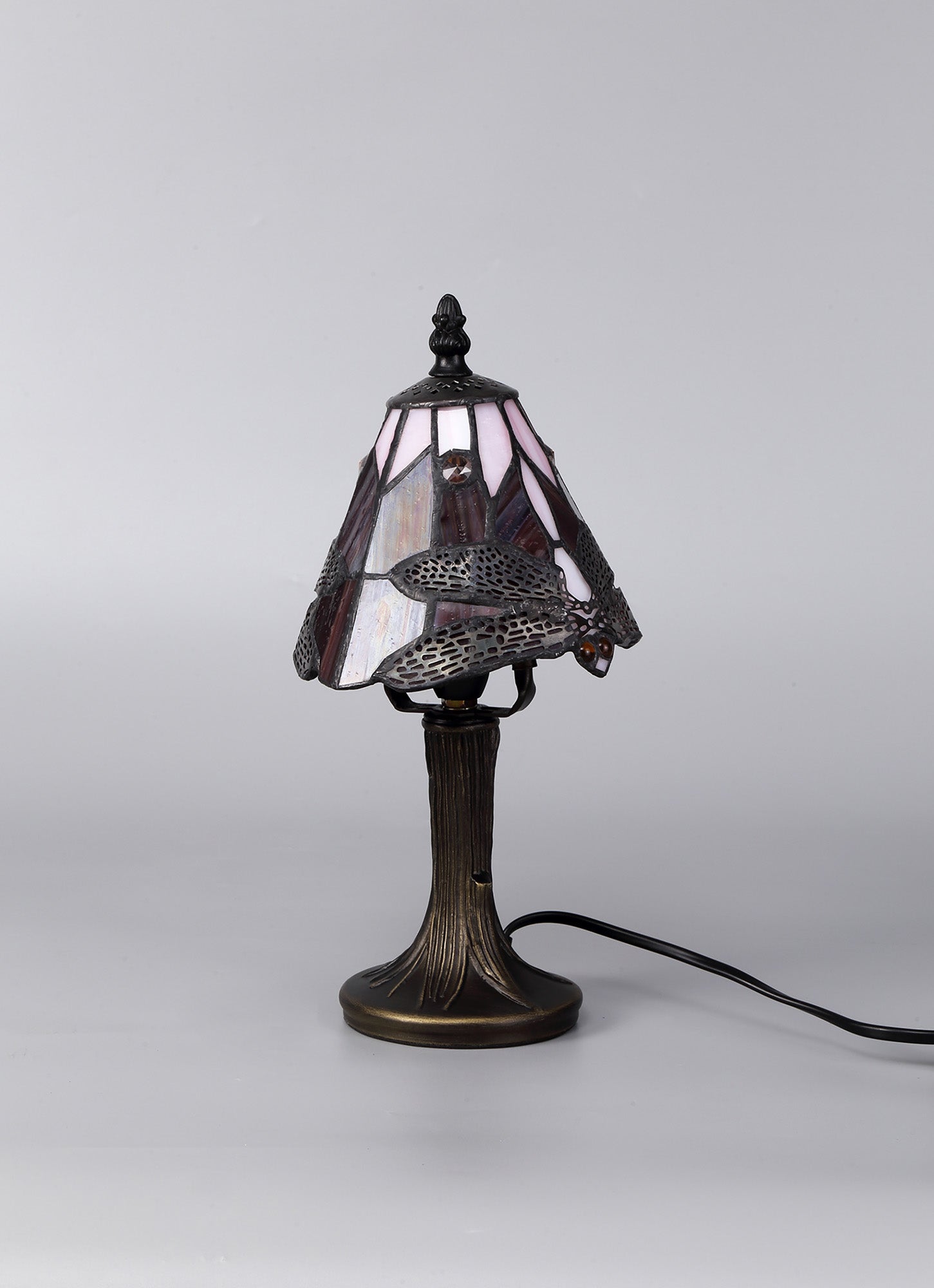 Hinnigan Tiffany Table Lamp, 1 x E14, Black/Gold, Purple/Pink/Crystal Shade