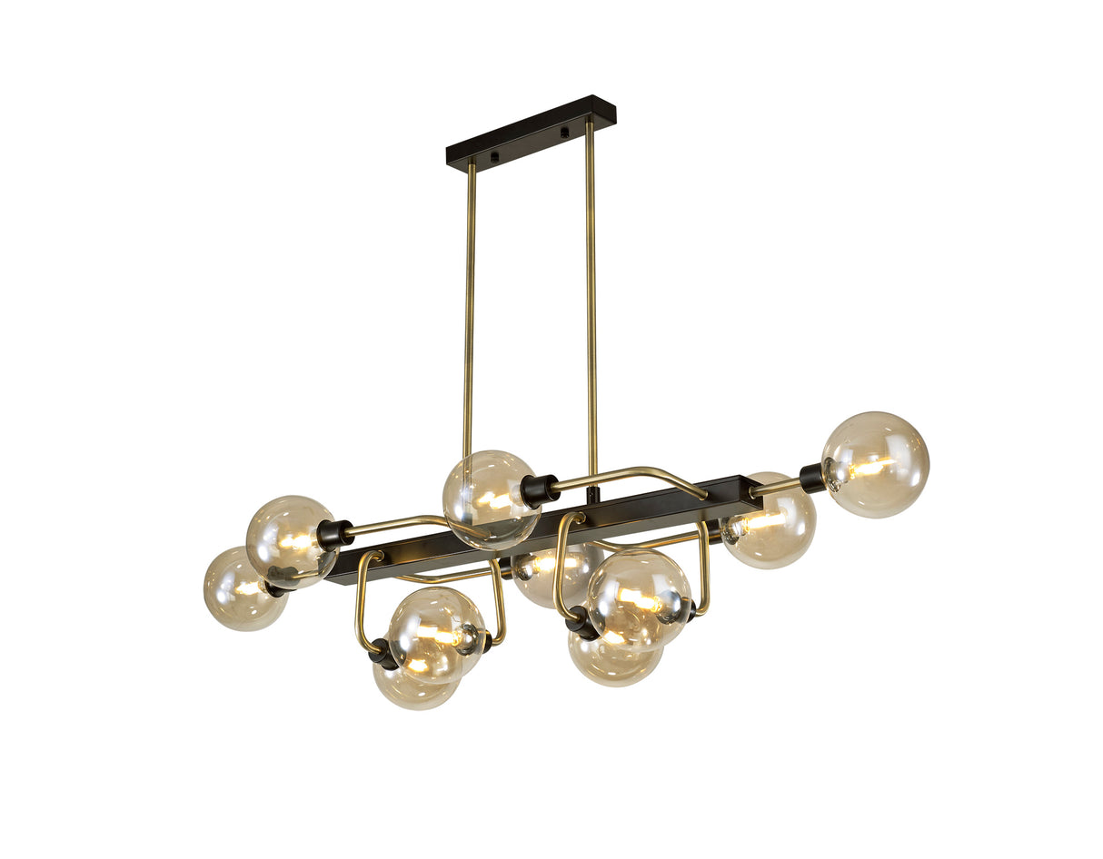 Gayle Fixed Pendant Ceiling, 10 Light G9, Matt Black/Antique Brass/Cognac Glass