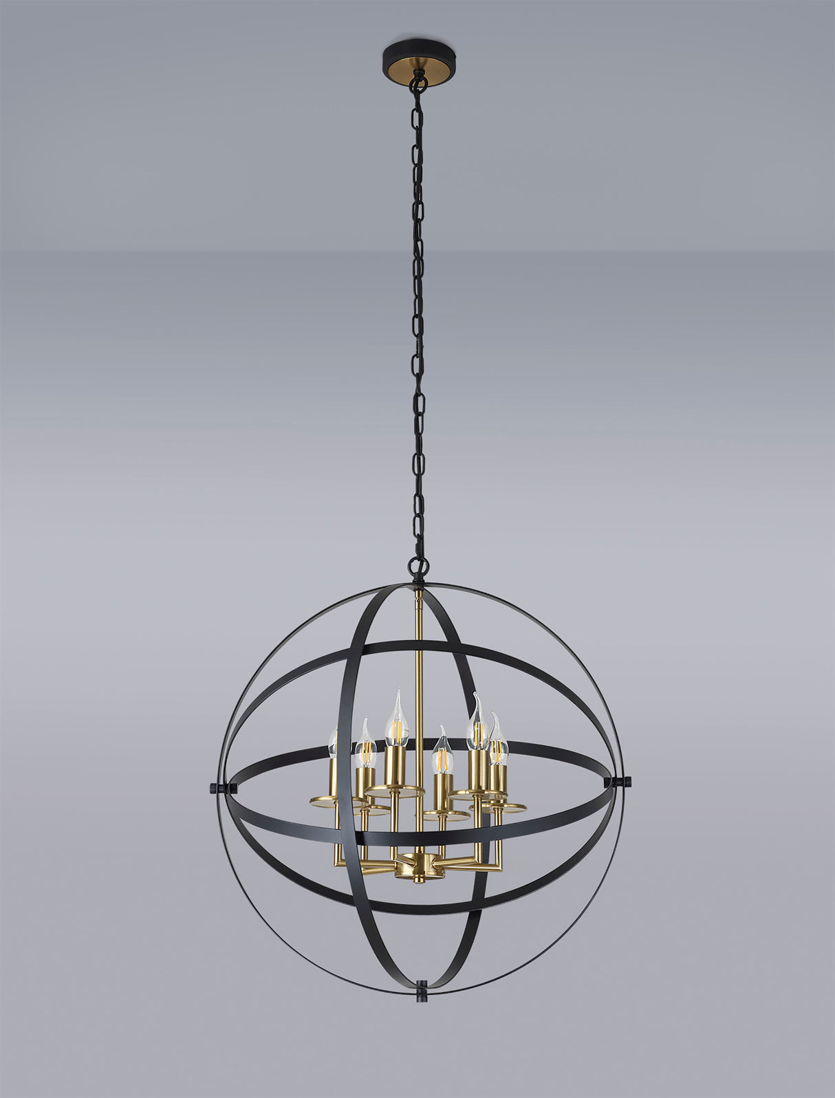 Irwin Pendant, 6 x E14, Black/Gold
