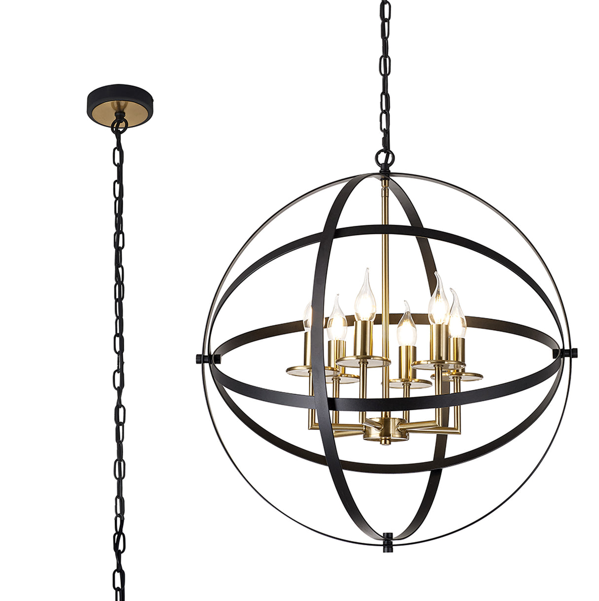 Irwin Pendant, 6 x E14, Black/Gold