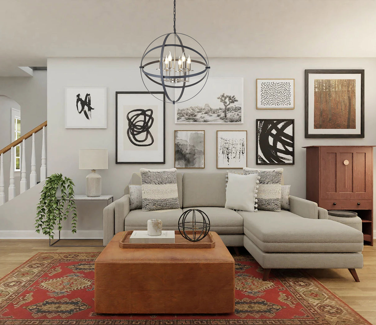 Irwin Pendant, 6 x E14, Anthracite/Satin Nickel