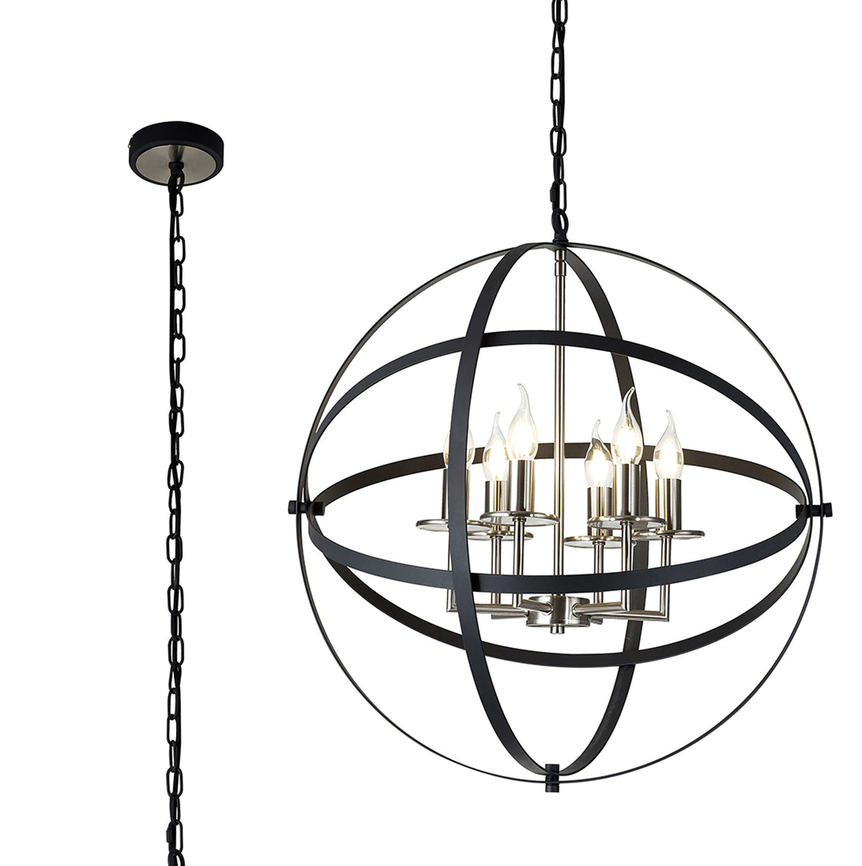 Irwin Pendant, 6 x E14, Anthracite/Satin Nickel