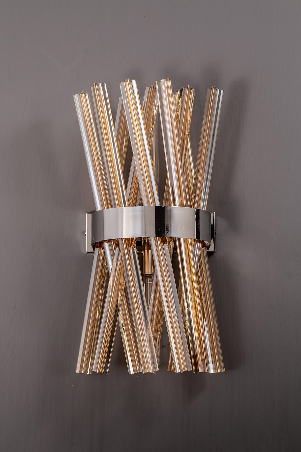 Harris 2 Light E14, Wall Light E14, Polished Nickel / Champagne Glass