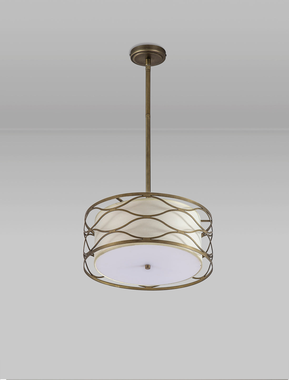 Hinnegan Pendant / Convertible To Semi Flush 3 Light E14 Aged Gold / Cream Fabric Shade
