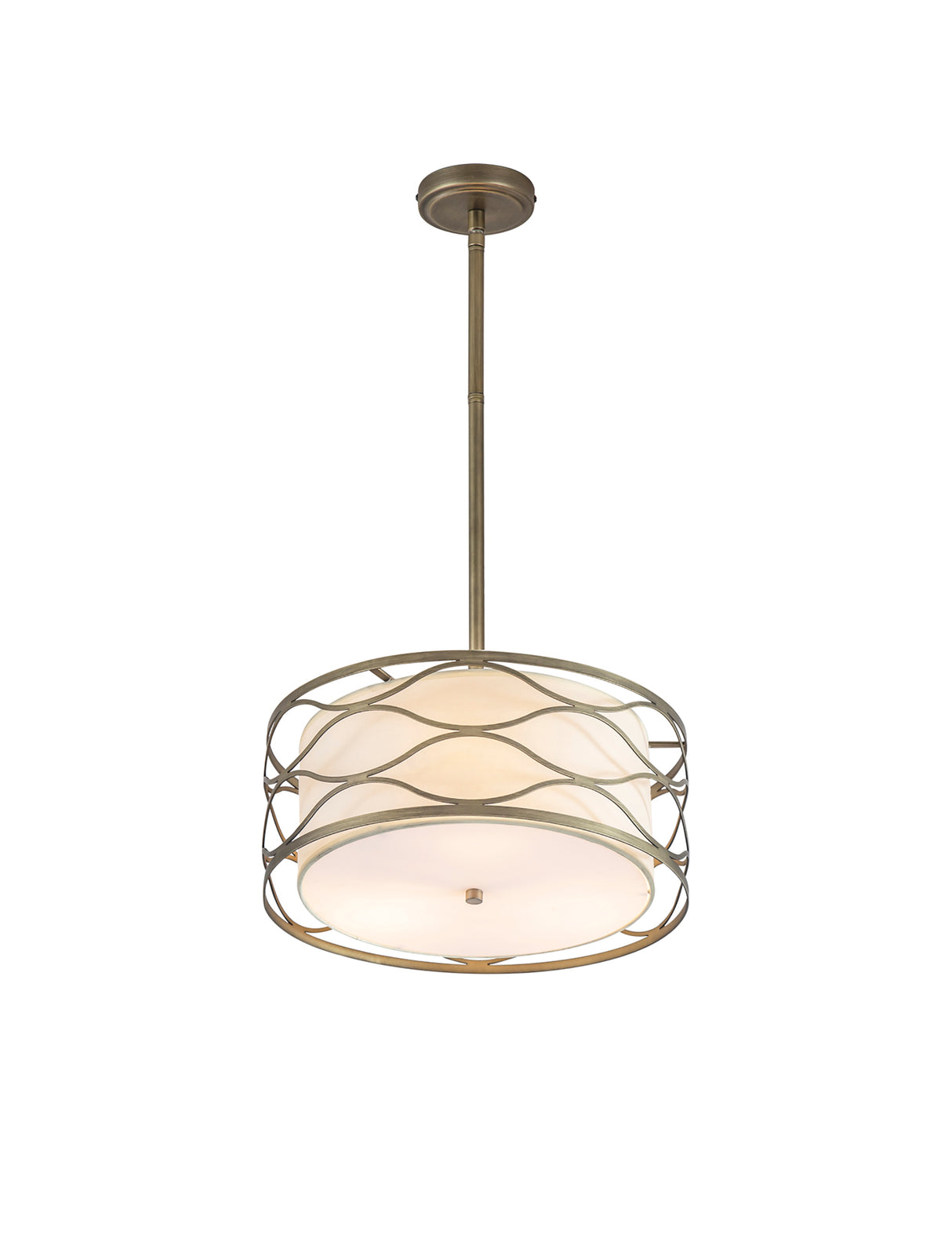 Hinnegan Pendant / Convertible To Semi Flush 3 Light E14 Aged Gold / Cream Fabric Shade