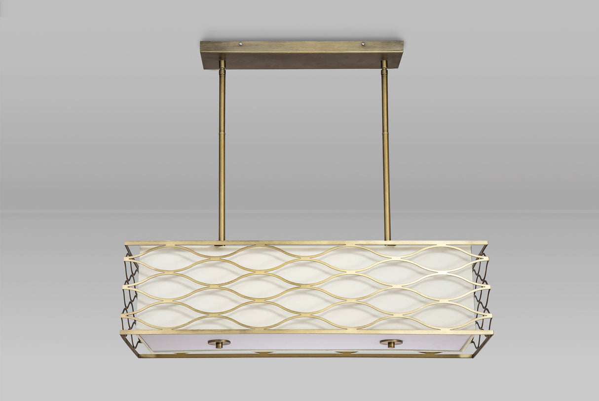 Hinnegan Rectangle Pendant / Convertible To Semi Flush 5 Light E14 Aged Gold / Cream Fabric Shade
