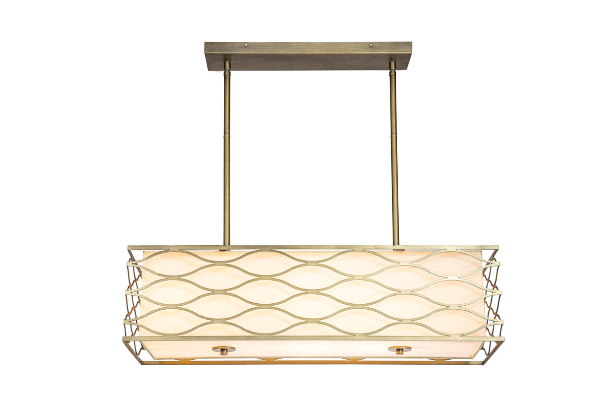 Hinnegan Rectangle Pendant / Convertible To Semi Flush 5 Light E14 Aged Gold / Cream Fabric Shade