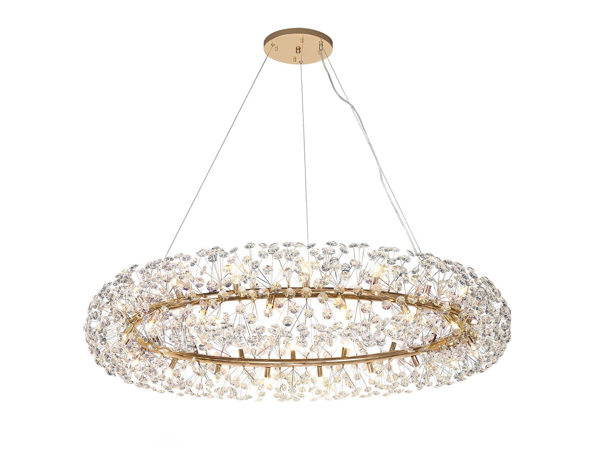 Byrne Pendant 1.4m Ring 36 Light G9 French Gold/Crystal, Item Weight:19.4kg