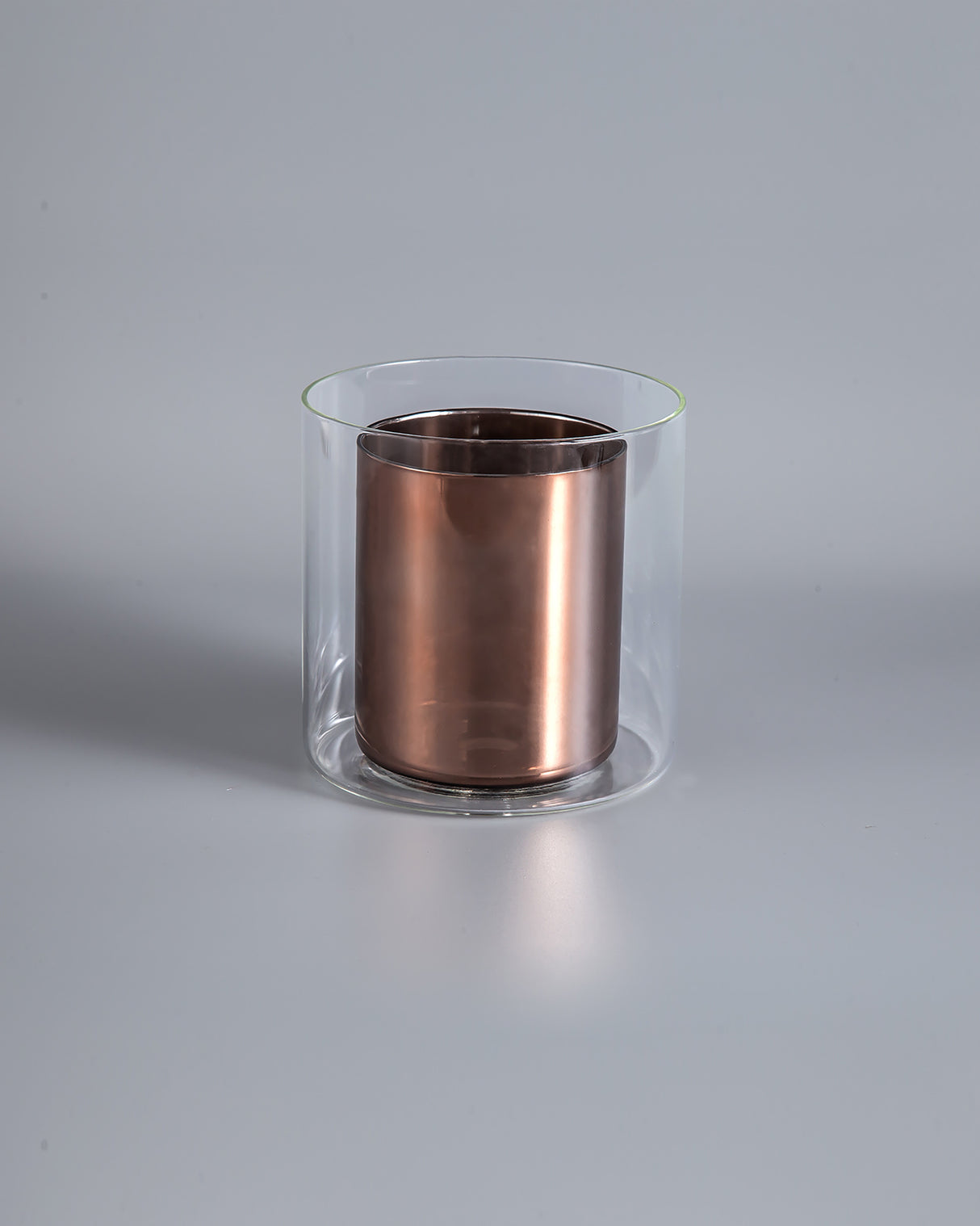 Lathen 140x140mm Medium Cylinder Clear Outer And Copper Inner (H) Glass Shade