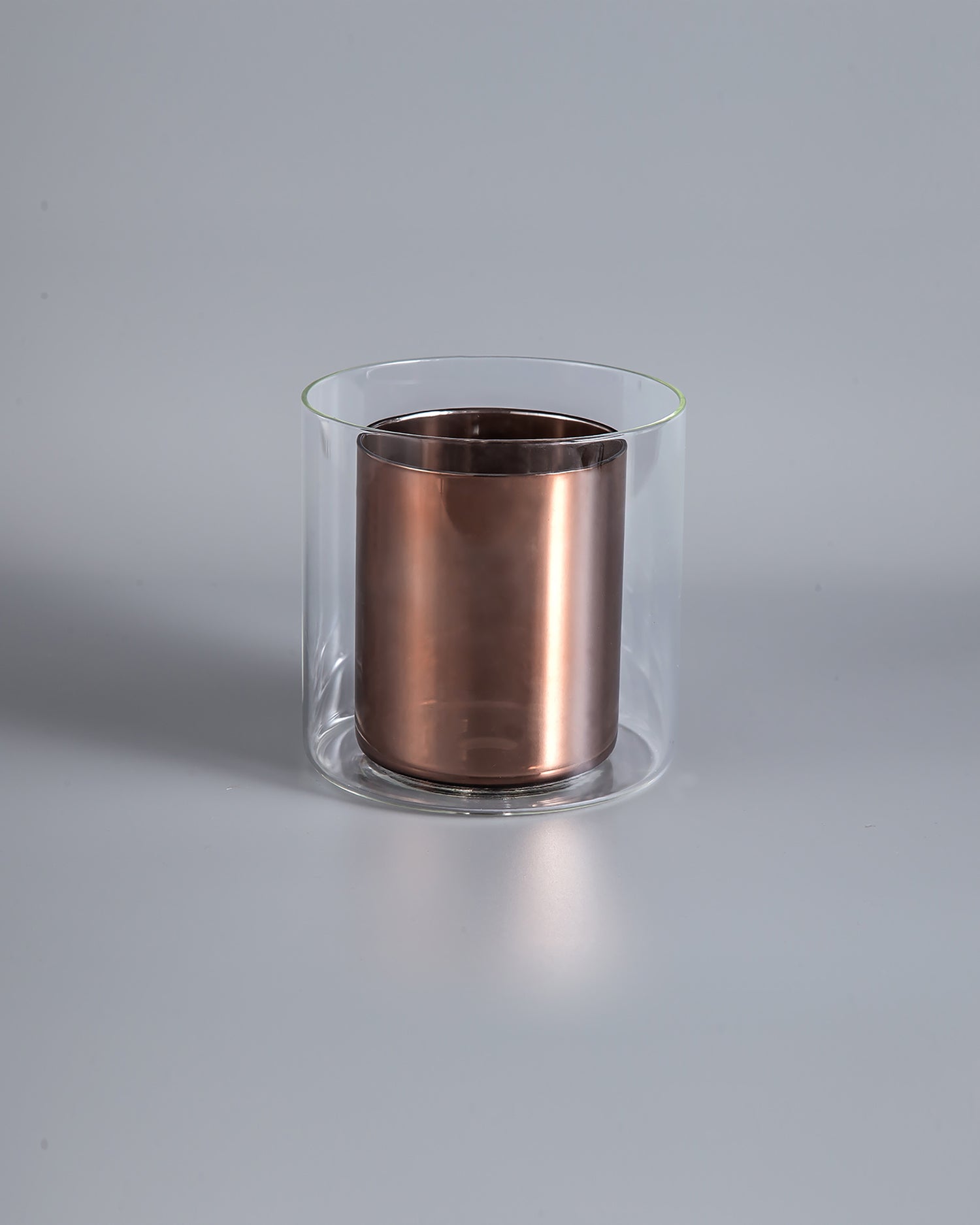 Lathen 140x140mm Medium Cylinder Clear Outer And Copper Inner (H) Glass Shade