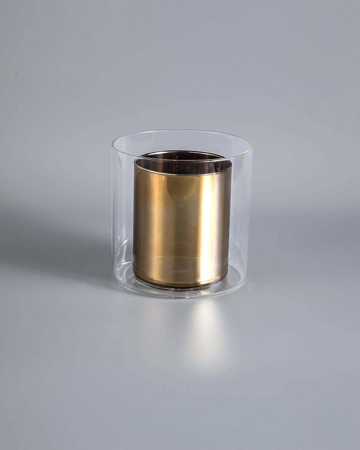 Lathen 140x140mm Medium Cylinder Clear Outer And Gold Inner (H) Glass Shade