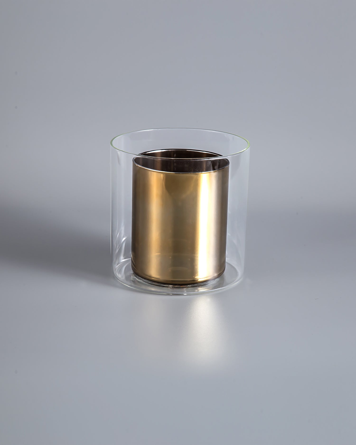 Lathen 140x140mm Medium Cylinder Clear Outer And Gold Inner (H) Glass Shade