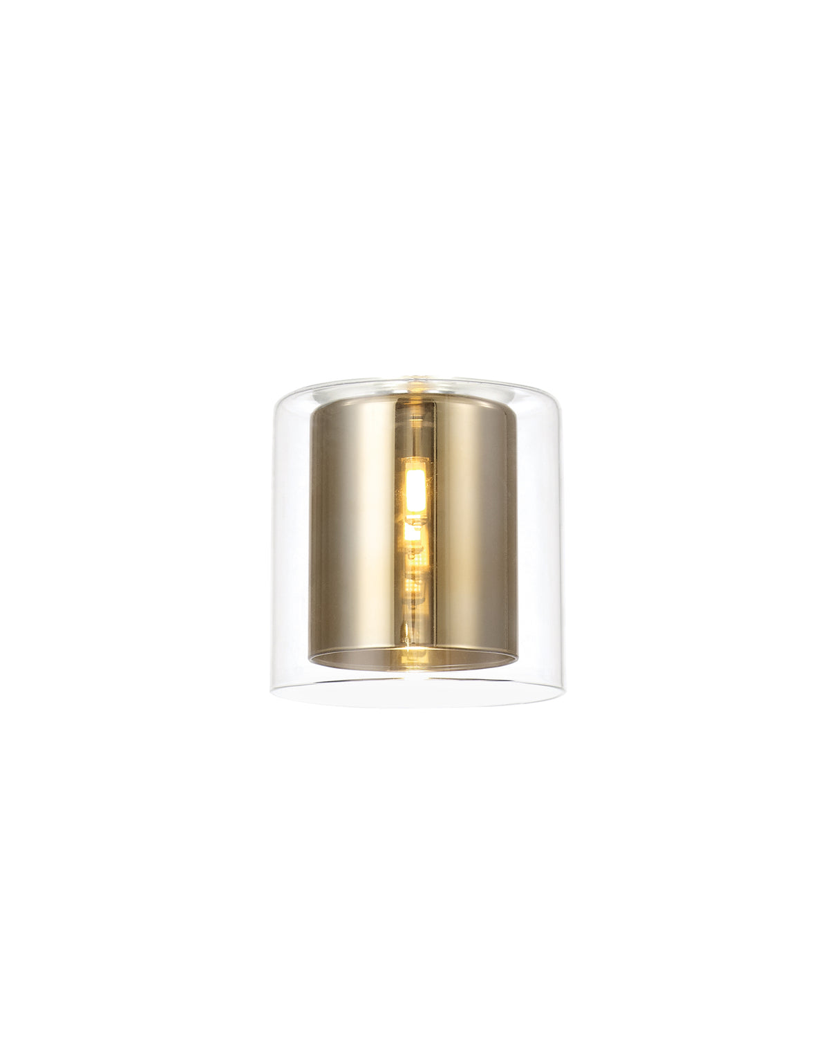 Lathen 140x140mm Medium Cylinder Clear Outer And Gold Inner (H) Glass Shade