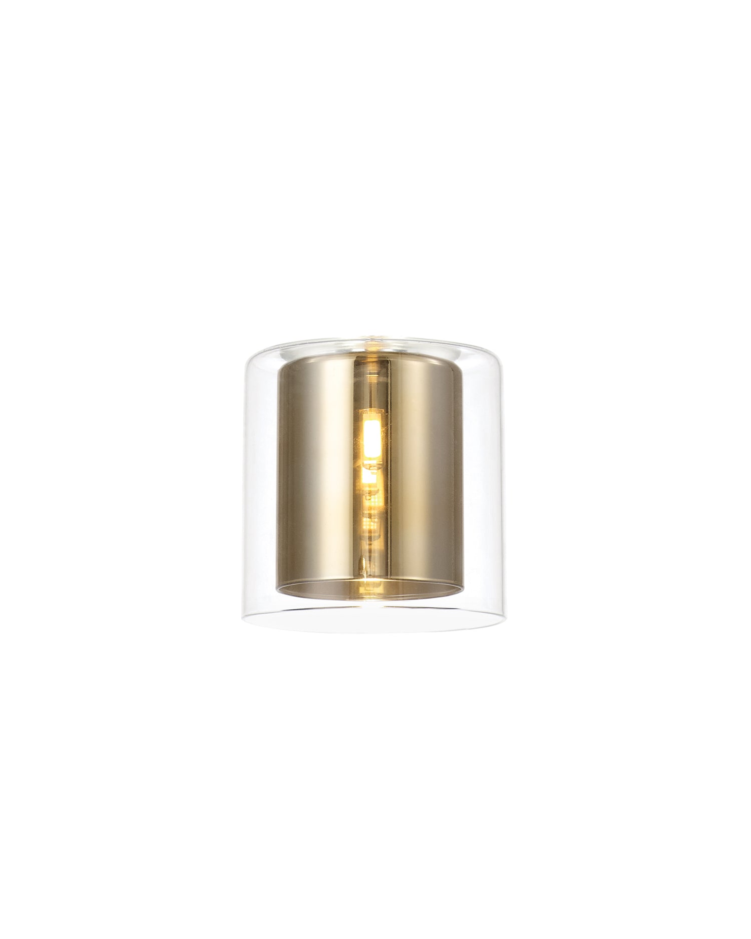 Lathen 140x140mm Medium Cylinder Clear Outer And Gold Inner (H) Glass Shade