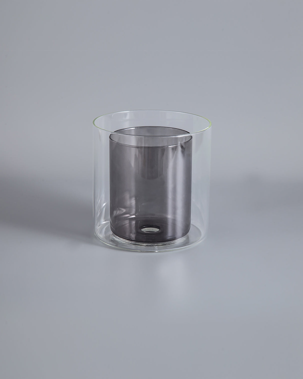 Lathen 140x140mm Medium Cylinder Clear Outer And Smoke Inner (H) Glass Shade