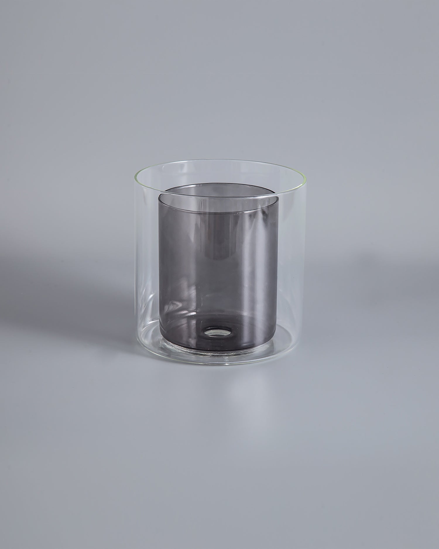 Lathen 140x140mm Medium Cylinder Clear Outer And Smoke Inner (H) Glass Shade