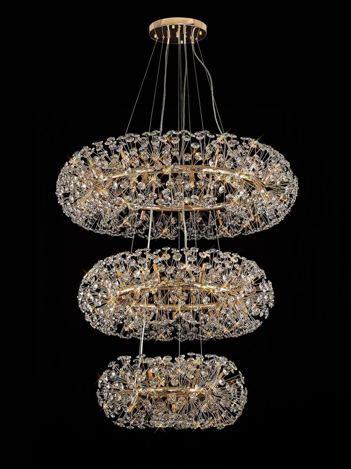 Byrne 3 Tier Pendant 58 Light G9 French Gold/Crystal, Item Weight: 30.2kg