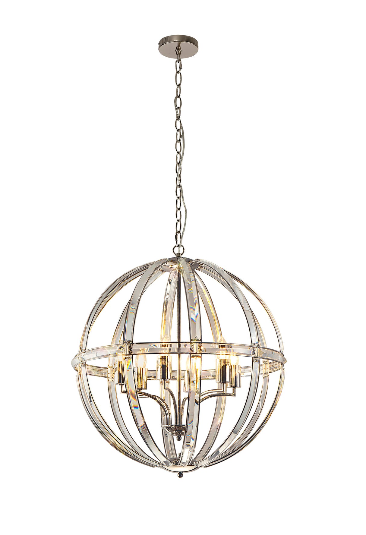 Ellison Large Round Pendant, 6 Light E27, Polished Nickel