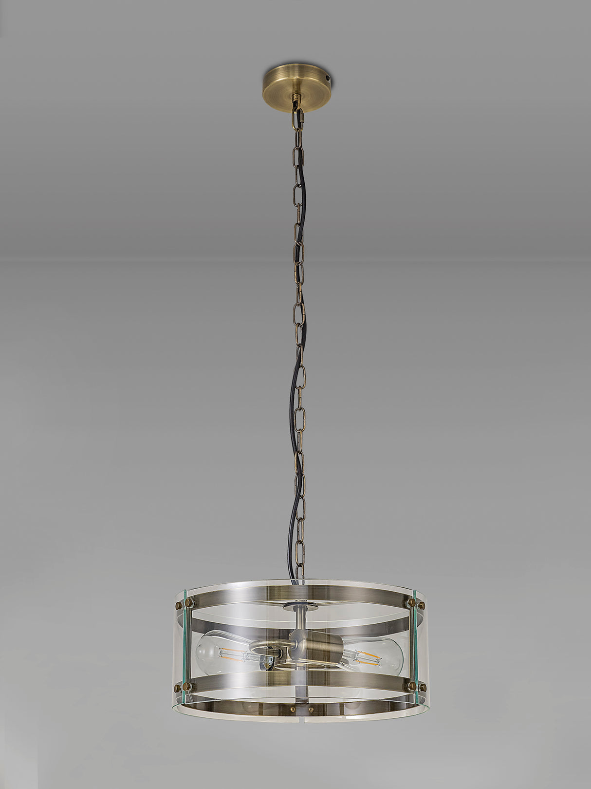 Stuckey Pendant, 2 Light E27, Antique Brass