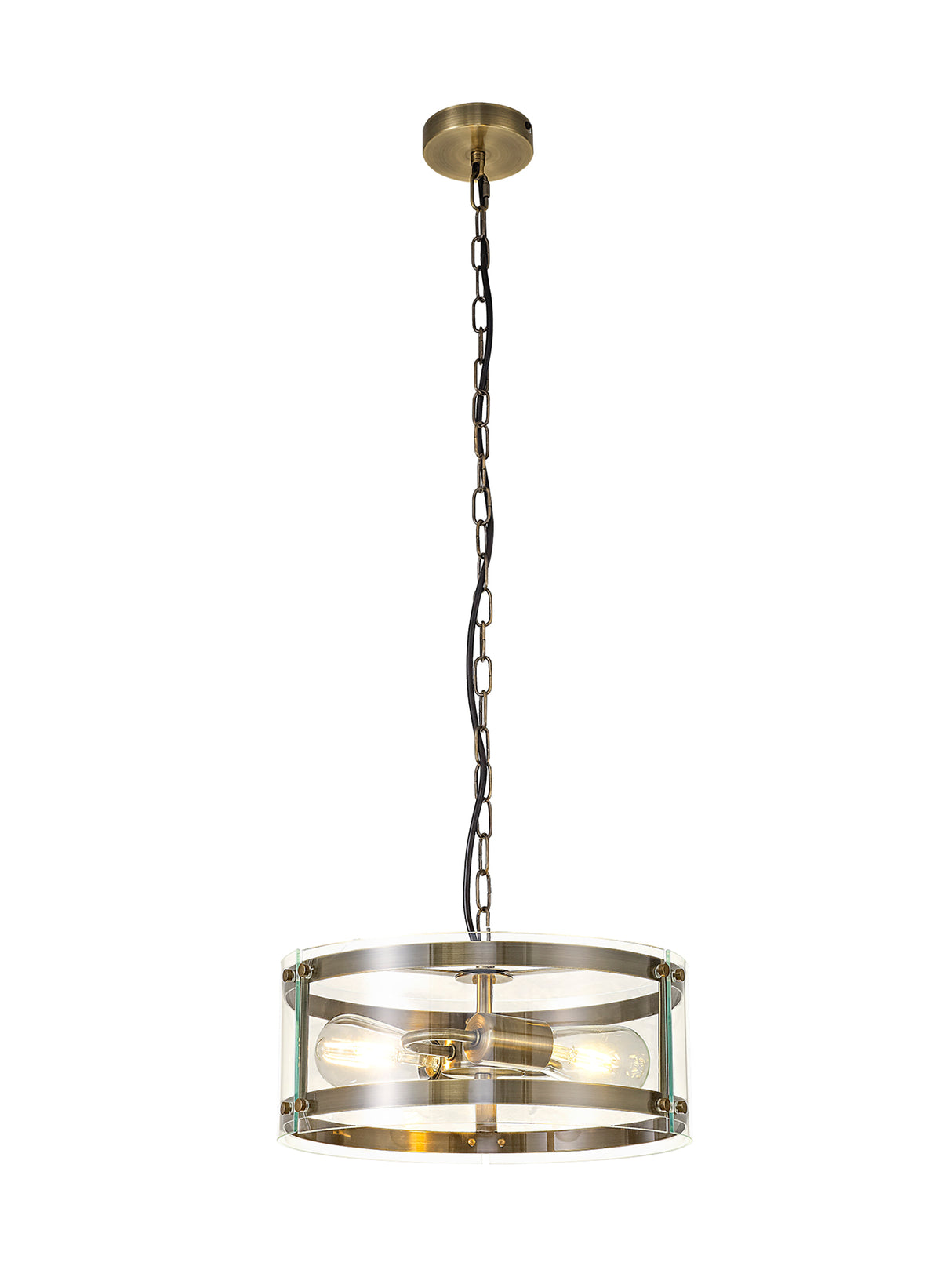 Stuckey Pendant, 2 Light E27, Antique Brass