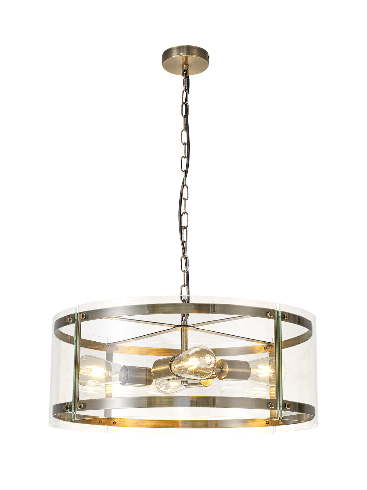 Stuckey Pendant, 4 Light E27, Antique Brass