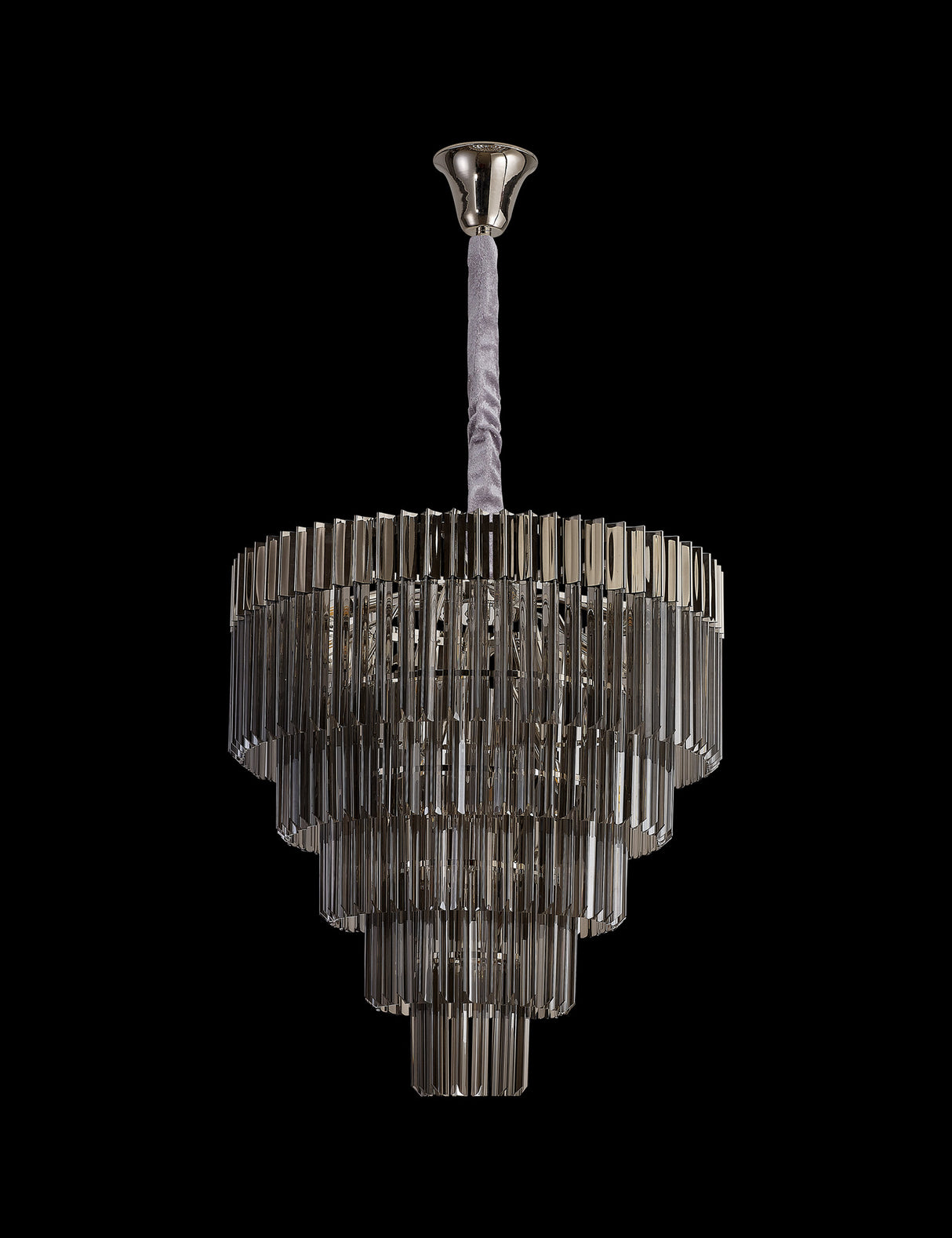 Longhorn 80cm Pendant Round 5 Tier 19 Light E14, Polished Nickel / Smoke Sculpted Glass, Item Weight: 32.6kg