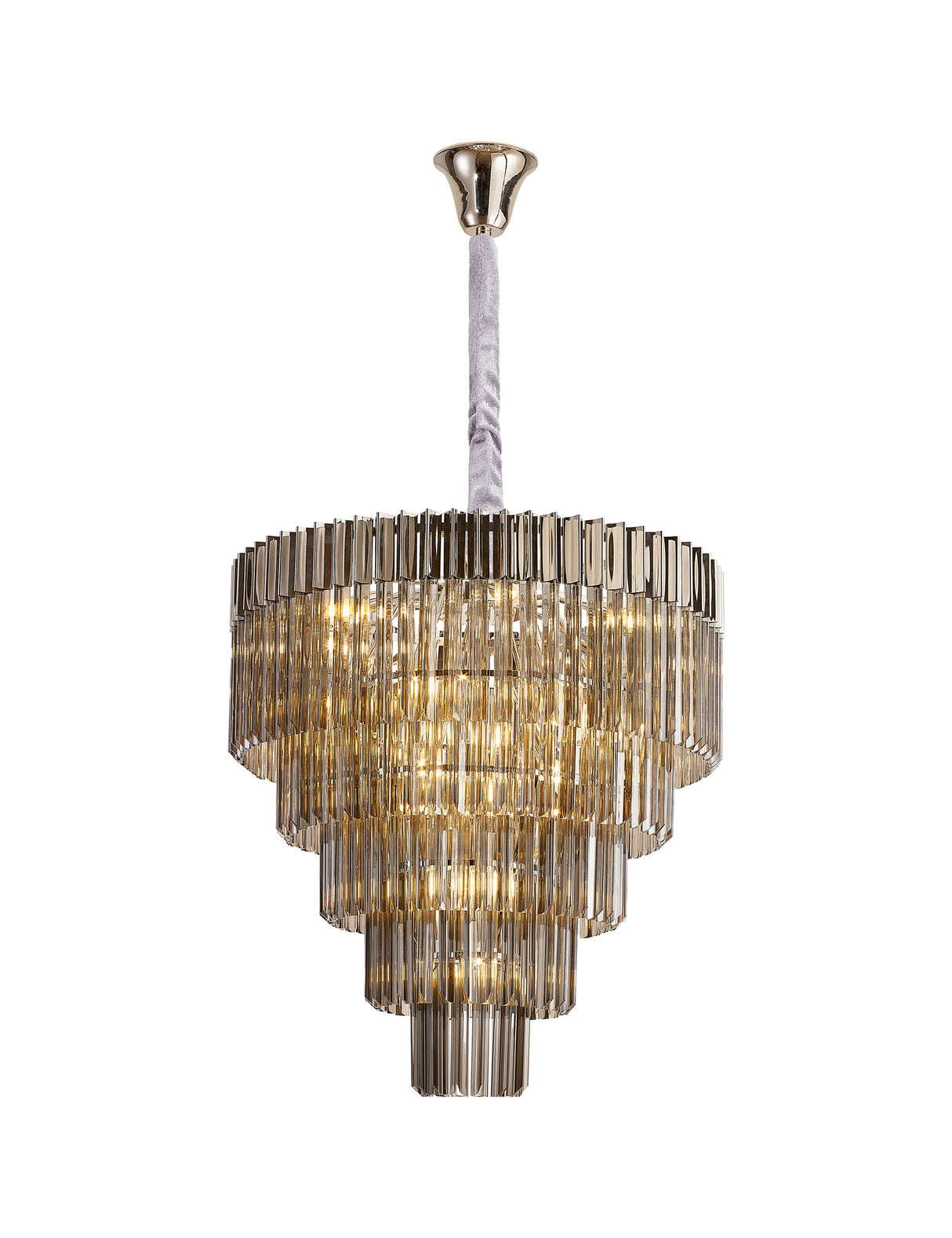 Longhorn 80cm Pendant Round 5 Tier 19 Light E14, Polished Nickel / Smoke Sculpted Glass, Item Weight: 32.6kg