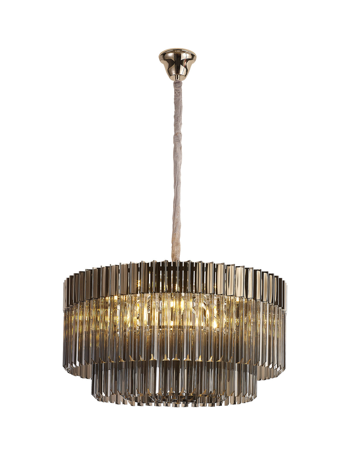 Longhorn 80cm Pendant Round 12 Light E14, Polished Nickel / Smoke Sculpted Glass ,Item Weight: 25.4kg