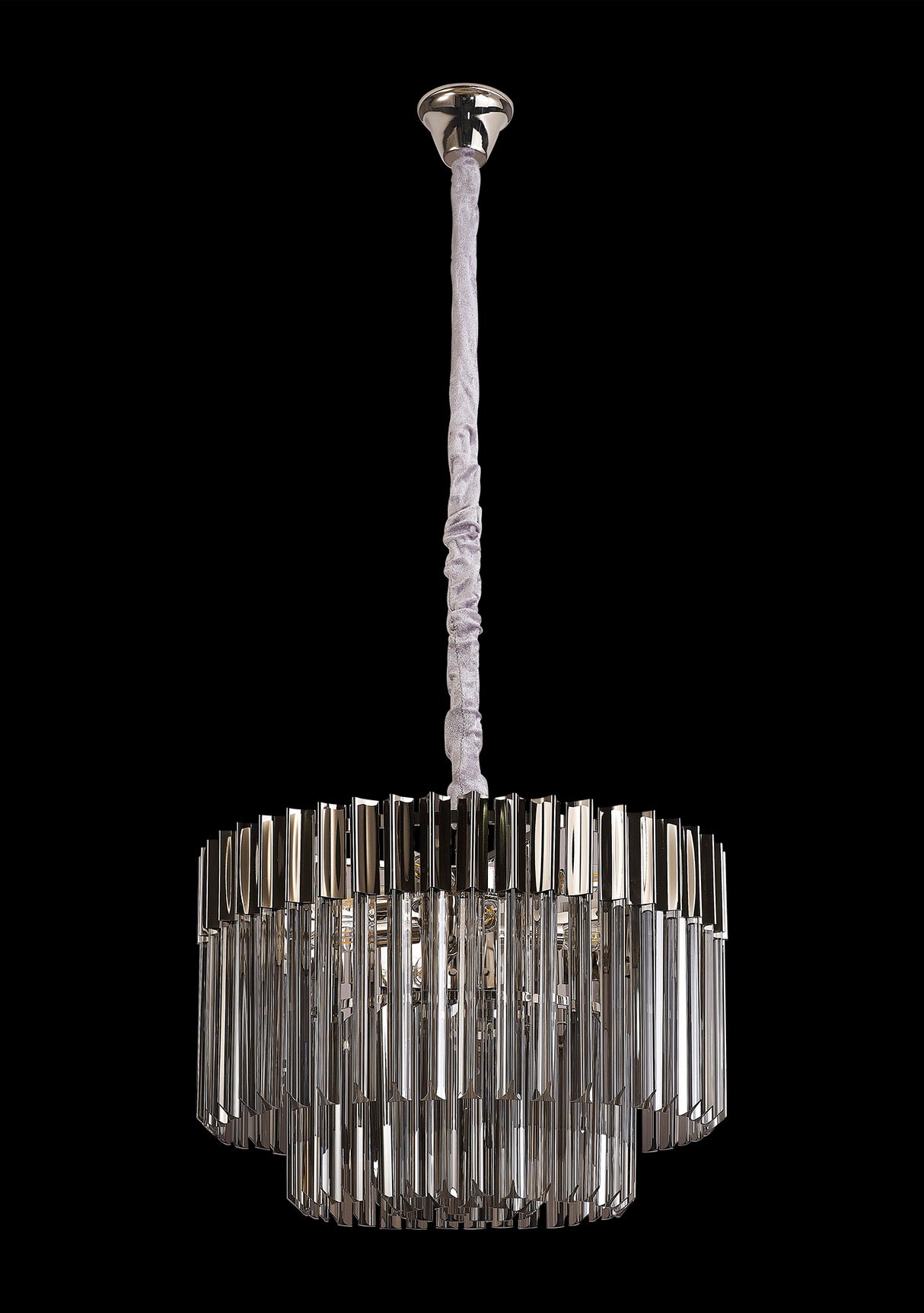 Longhorn 60cm Pendant Round 8 Light E14, Polished Nickel / Smoke Sculpted Glass, Item Weight: 17.3kg