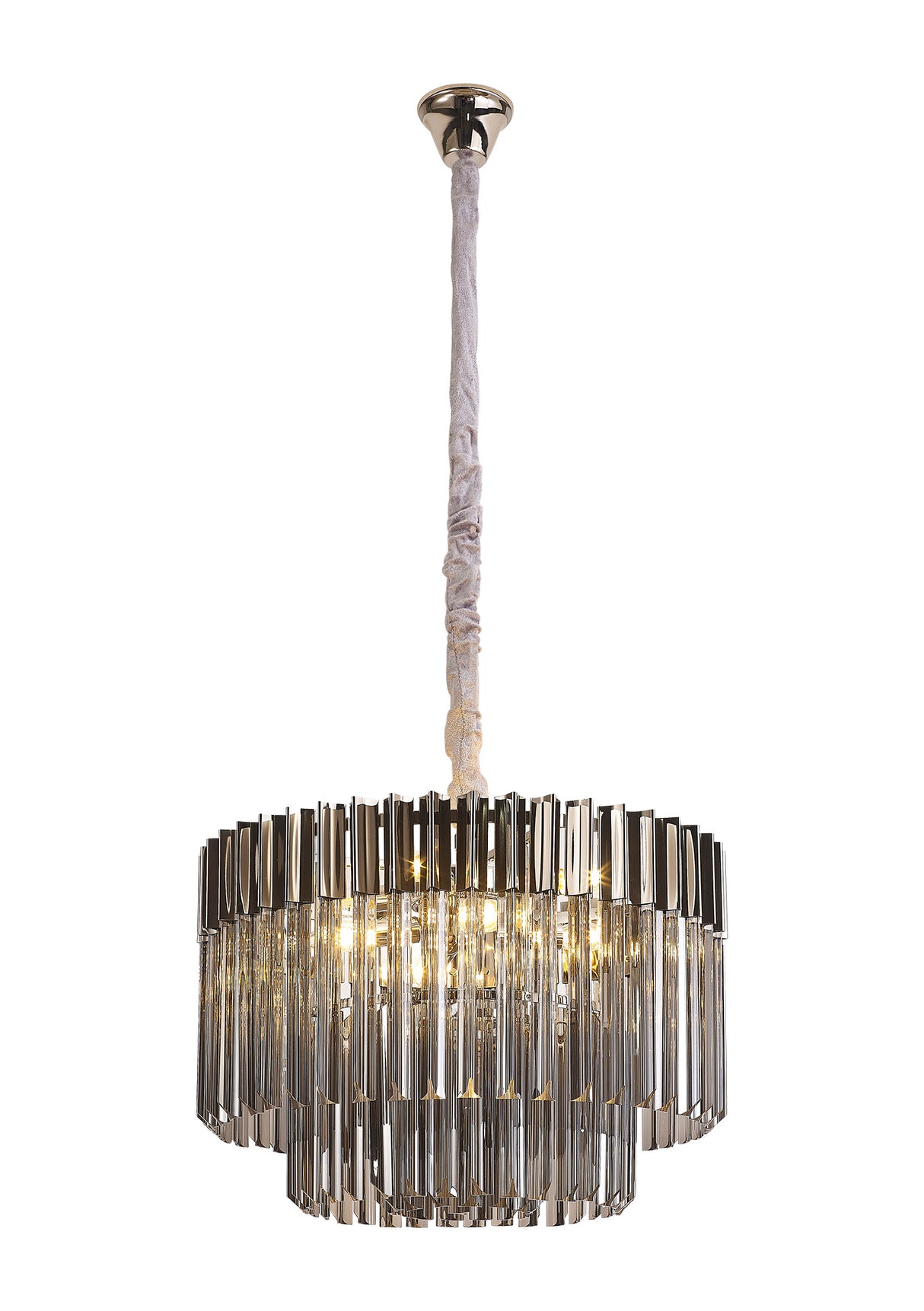 Longhorn 60cm Pendant Round 8 Light E14, Polished Nickel / Smoke Sculpted Glass, Item Weight: 17.3kg