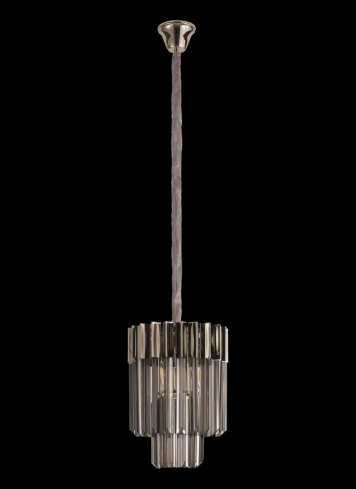 Longhorn 30cm Pendant Round 4 Light E14, Polished Nickel / Smoke Sculpted Glass