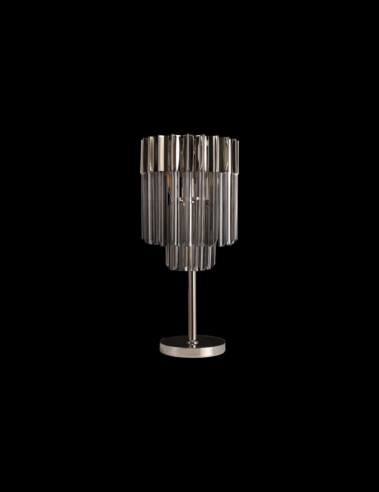 Longhorn 30 x H65cm Table Lamp 3 Light E14, Polished Nickel / Smoke Sculpted Glass