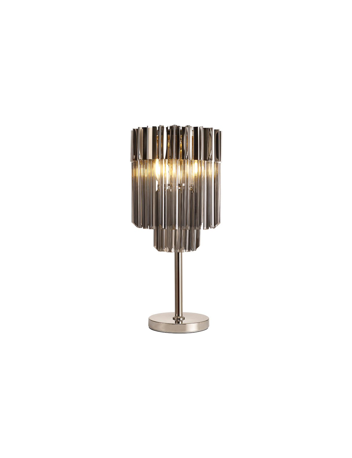 Longhorn 30 x H65cm Table Lamp 3 Light E14, Polished Nickel / Smoke Sculpted Glass