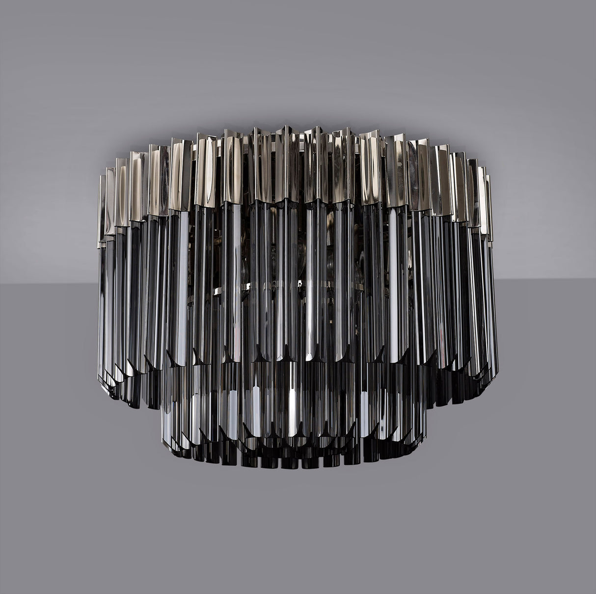 Longhorn 60cm Ceiling Round 7 Light E14, Polished Nickel / Smoke Sculpted Glass, Item Weight: 15.3kg