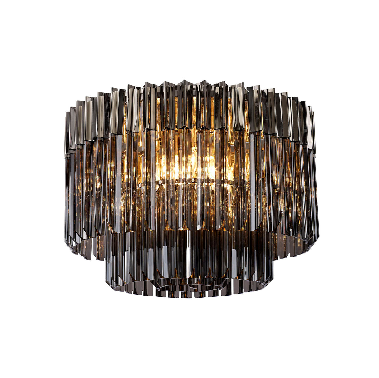 Longhorn 60cm Ceiling Round 7 Light E14, Polished Nickel / Smoke Sculpted Glass, Item Weight: 15.3kg