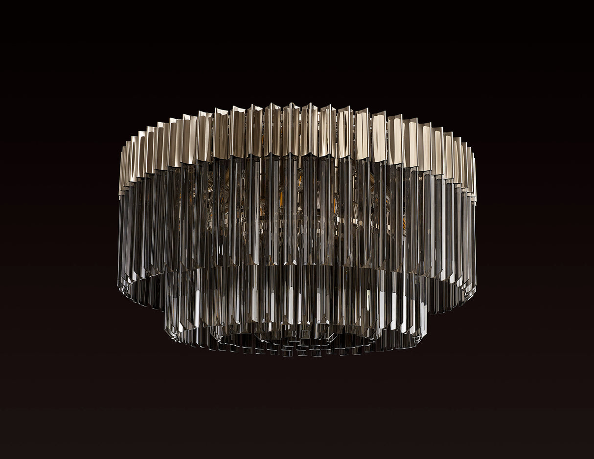 Longhorn 80cm Ceiling Round 12 Light E14, Polished Nickel / Smoke Sculpted Glass, Item Weight: 28.7kg