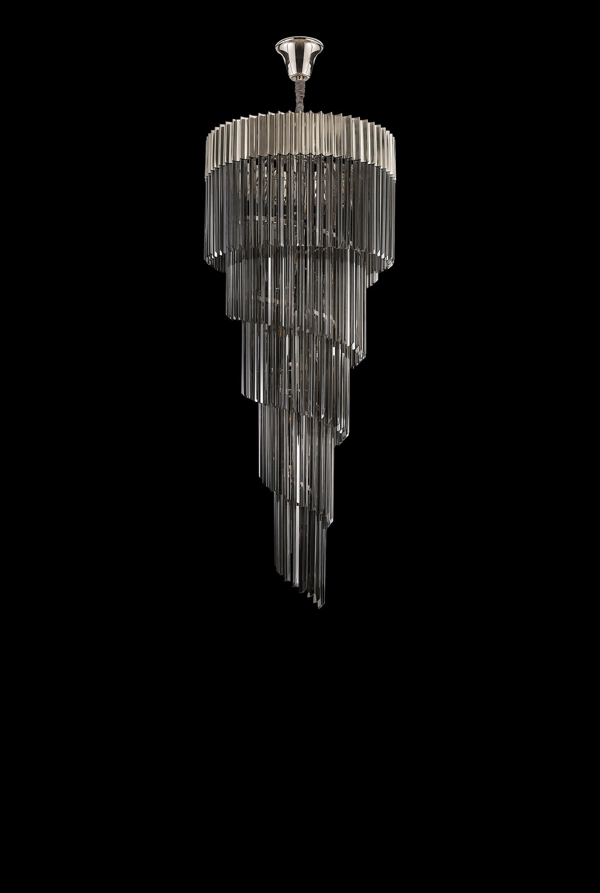 Longhorn 70cm Pendant Round 5 Layer Spiral 23 Light E14, Polished Nickel / Smoke Sculpted Glass, Item Weight: 57kg