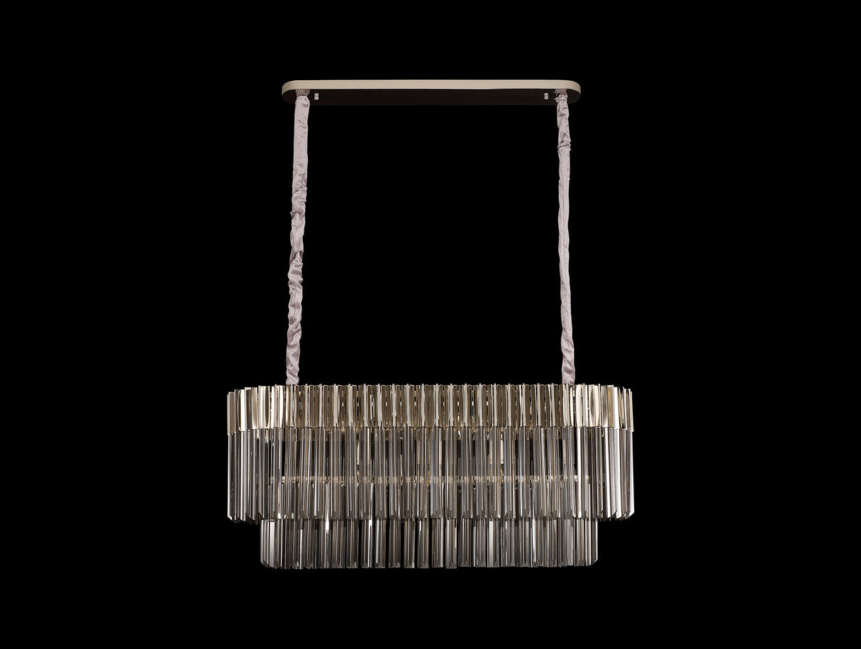 Longhorn 100 x 32cm Pendant Rectangle 5 Light E14, Polished Nickel / Smoke Sculpted Glass, Item Weight: 21kg