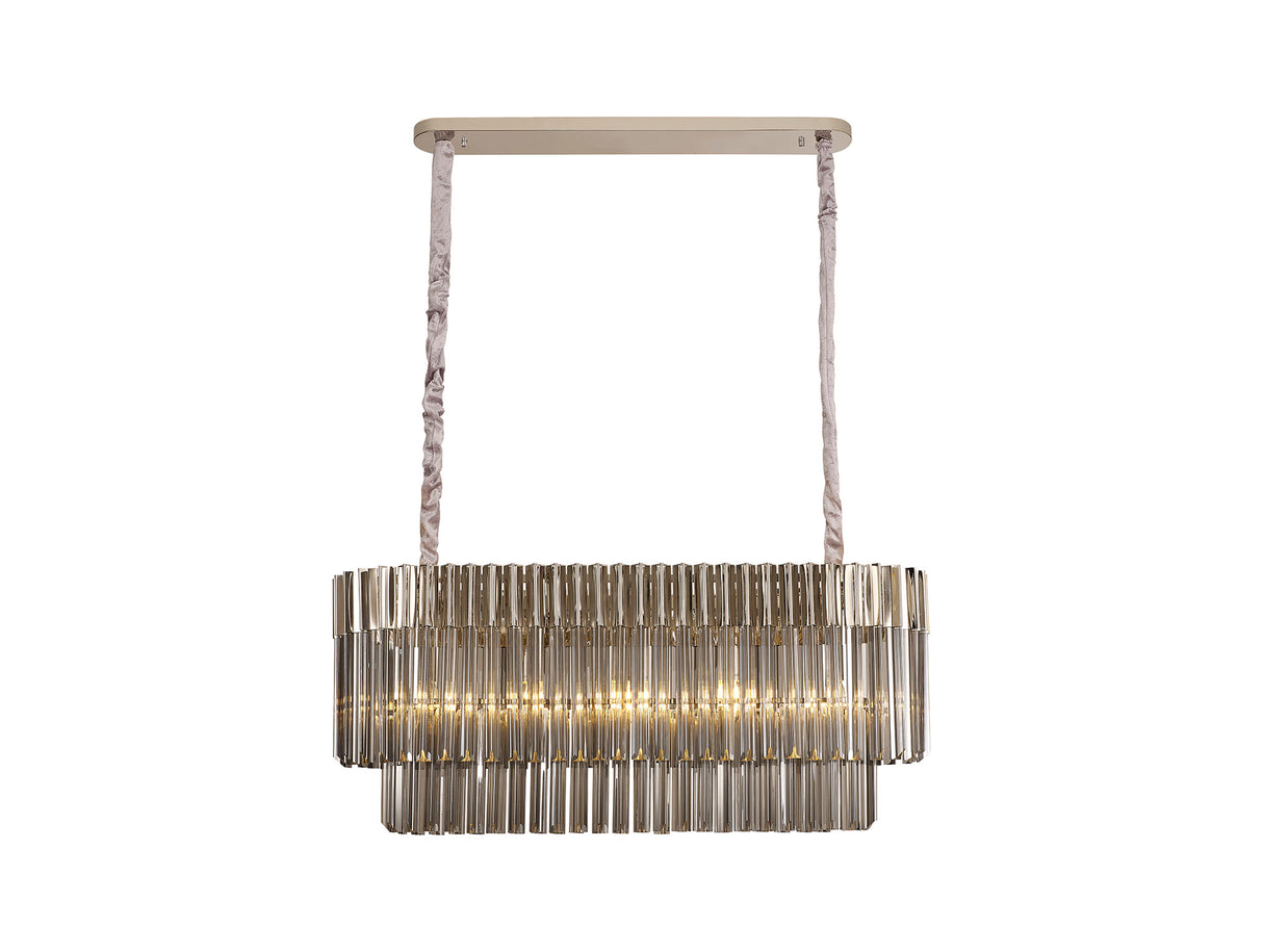 Longhorn 100 x 32cm Pendant Rectangle 5 Light E14, Polished Nickel / Smoke Sculpted Glass, Item Weight: 21kg