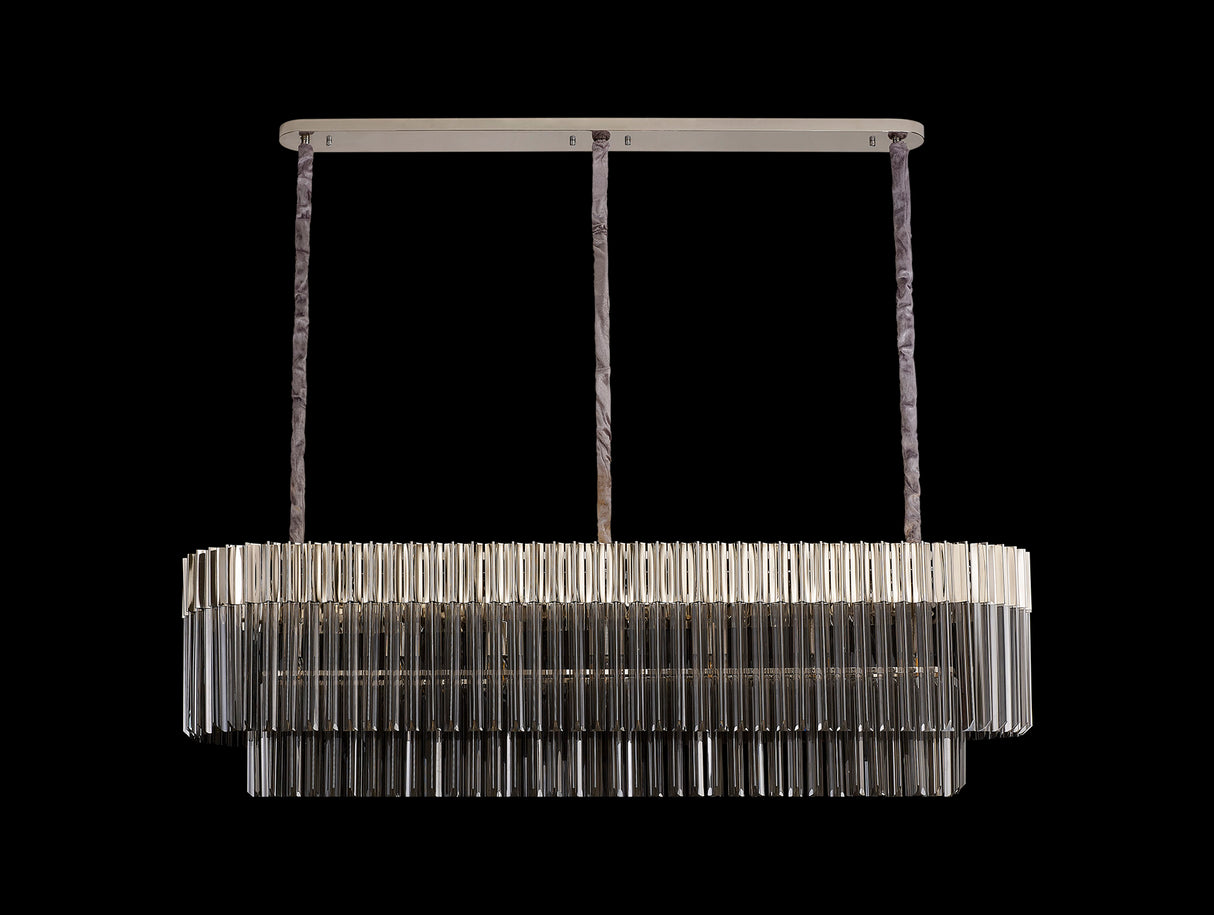Longhorn 150 x 40cm Pendant Rectangle 7 Light E14, Polished Nickel / Smoke Sculpted Glass, Item Weight: 28kg