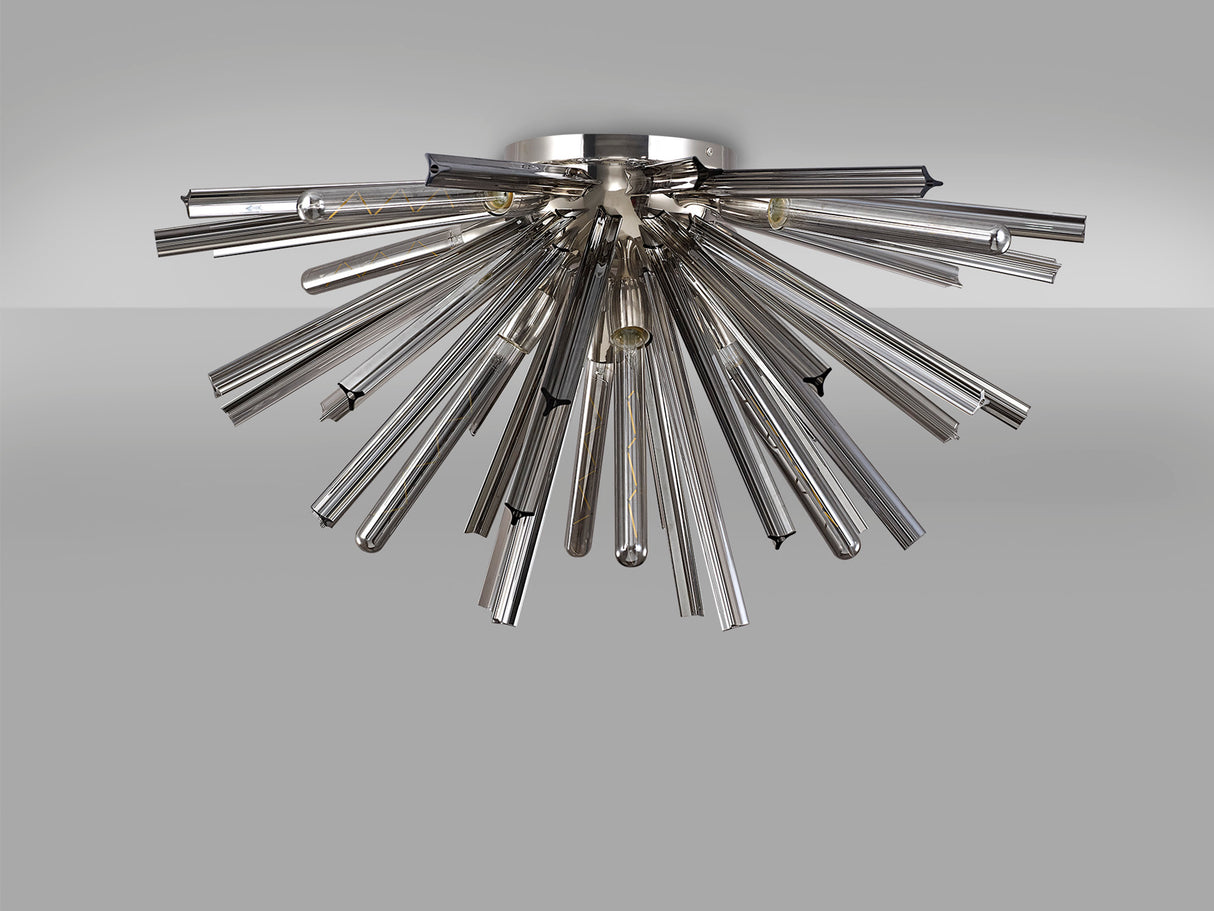 Harris 8 Light E27, Semi Flush Polished Nickel / Smoke Glass