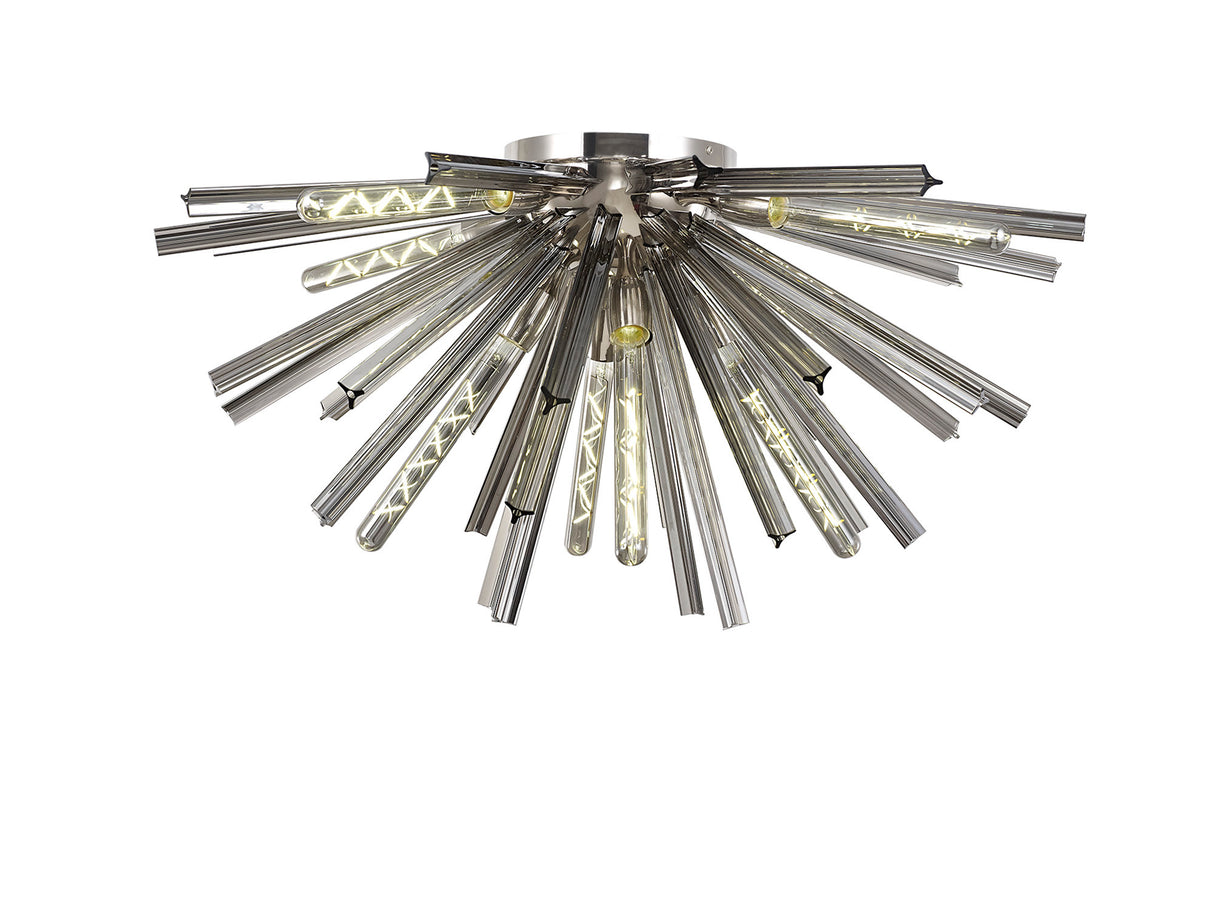 Harris 8 Light E27, Semi Flush Polished Nickel / Smoke Glass