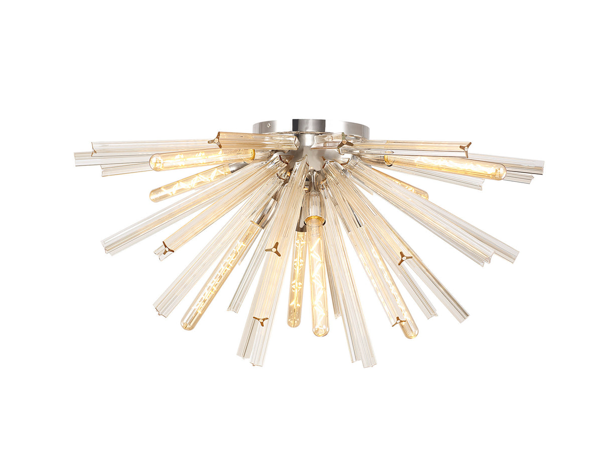 Harris 8 Light E27, Semi Flush Polished Nickel / Champagne Gold Glass