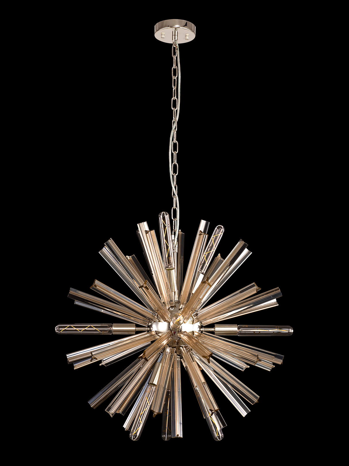 Harris 10 Light E14, Round Pendant Polished Nickel / Champagne Gold Glass